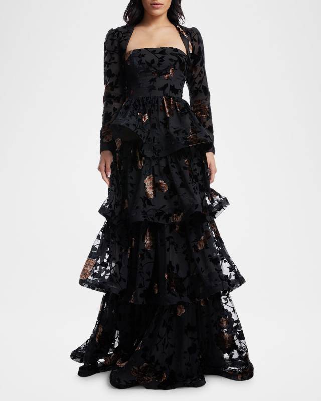 Willa Flocked Ruffle Tiered Gown